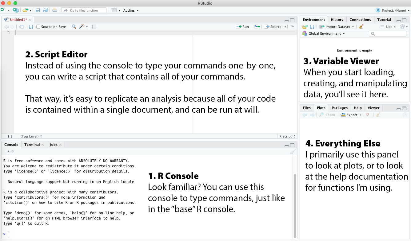 Annotated image of RStudio window, entirely redundant with the in-line text descriptions.